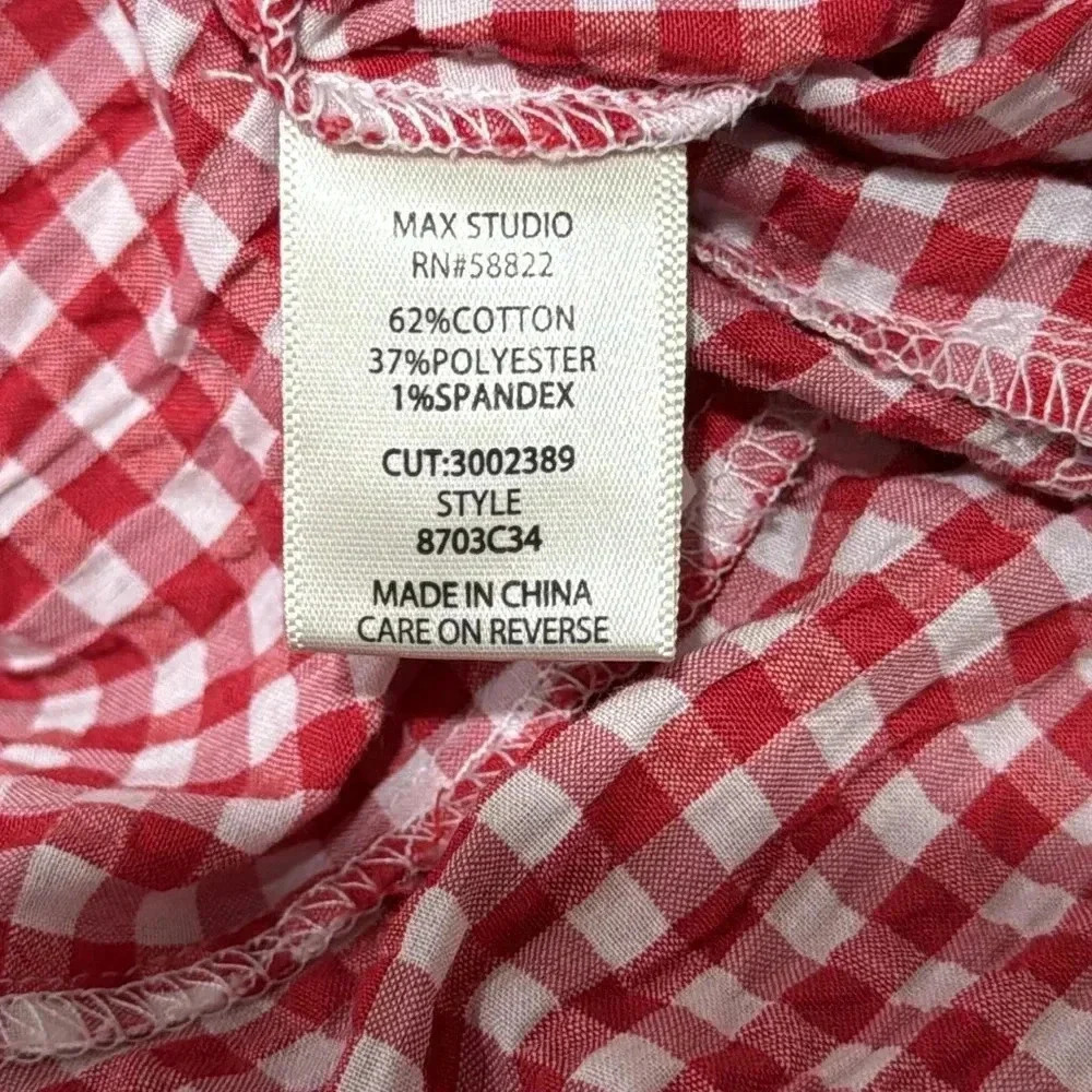 Max Studio Red and White Check Short Sleeve Wrap Shirt - Size L - Picture 8 of 9